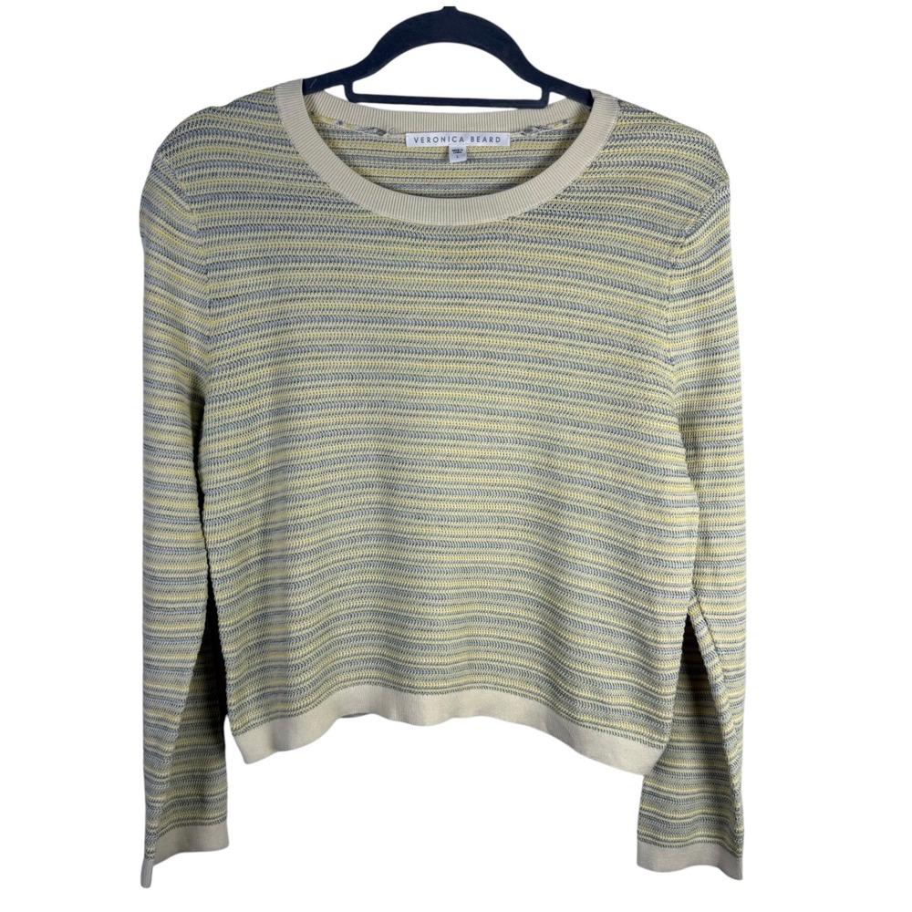 Veronica Beard Striped Bracelet Sleeve Sweater in Yellow Size Large Lightweight